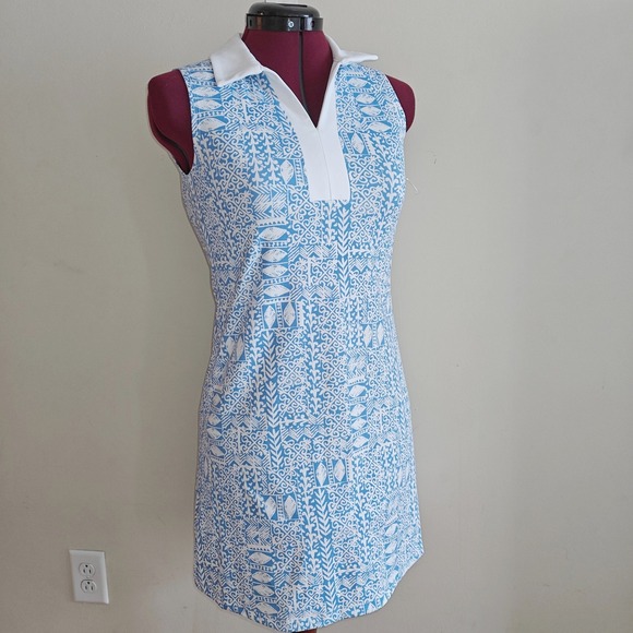 Sigrid Olsen Dresses & Skirts - Sigrid Olsen Golf & Tennis Polo Mini Dress Blue White Geometric Sleeveless XS
